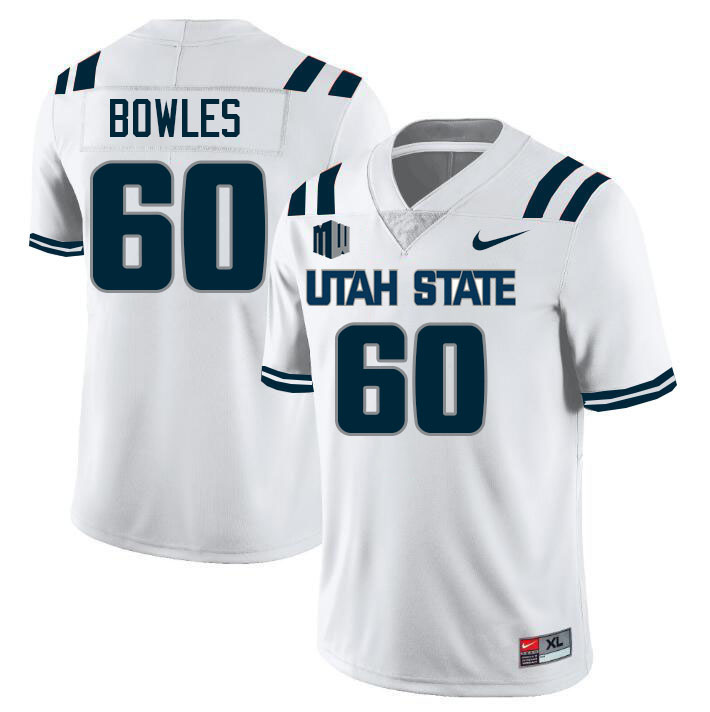 Utah State Aggies #60 Wyatt Bowles College Football Jerseys Stitched Sale-White